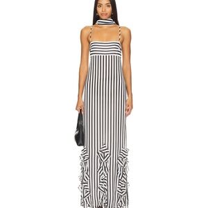 House of Harlow 1960 Black and White Striped Maxi Dress L